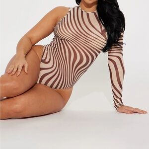 Fashion Nova One Sleeve Retro Thong Bodysuit